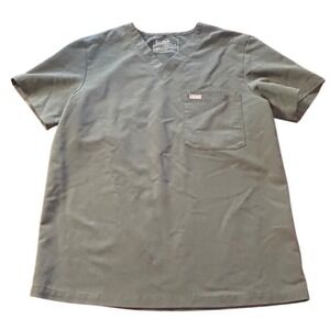 FIGS Technical Collection Scrub Top V-Neck Short Sleeve Solid Green Size Medium